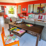 writing desk with coloring books