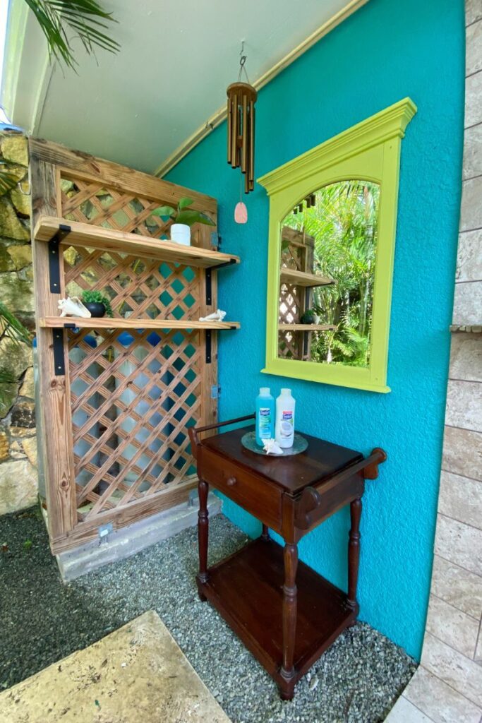 Outdoor Shower Redo-finished mirror,table,shelf area