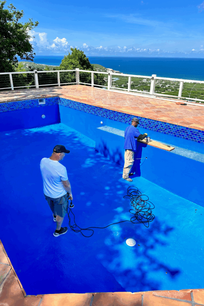 Electrician installing the pool light