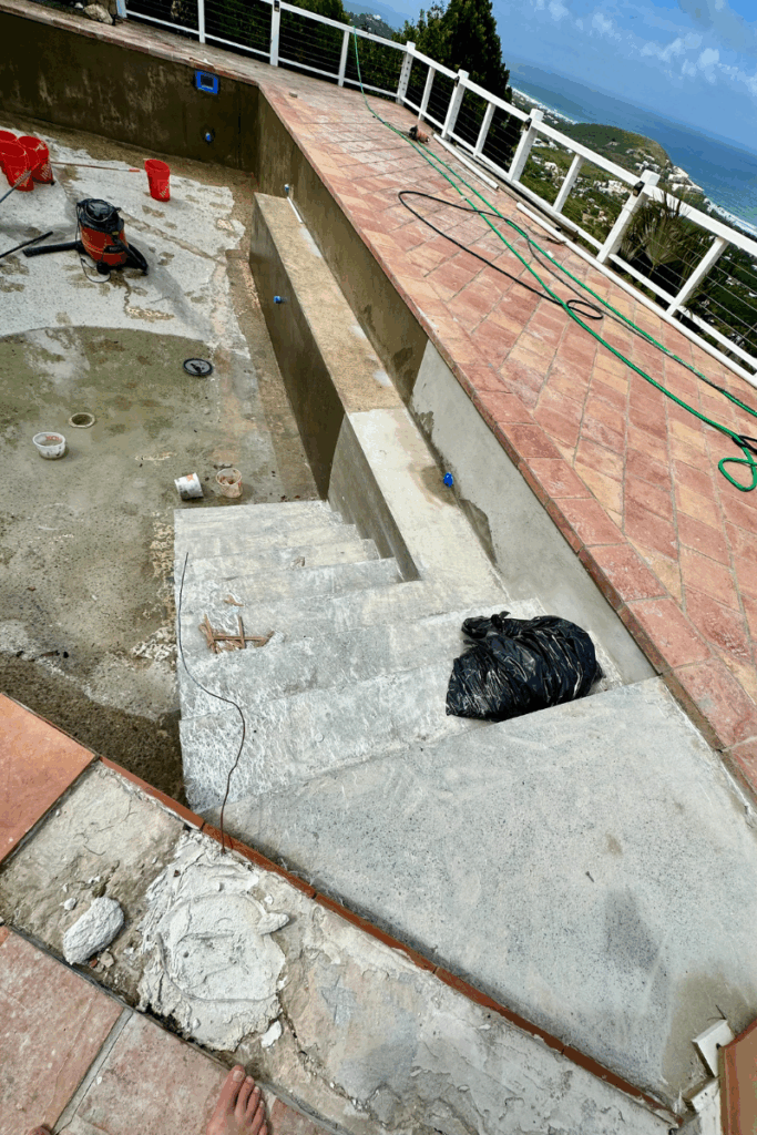 Finished cement: bench seat, and stairs - Phase-1