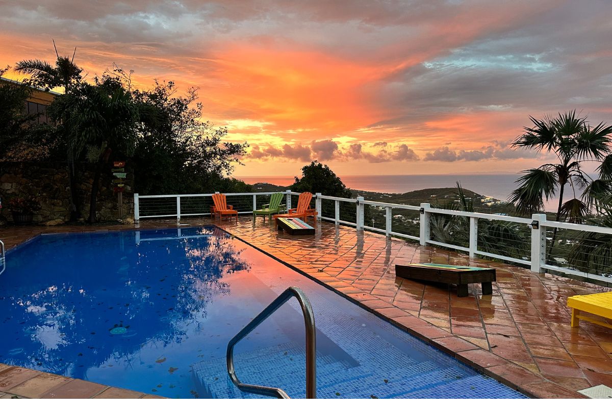 Sunset over the pool