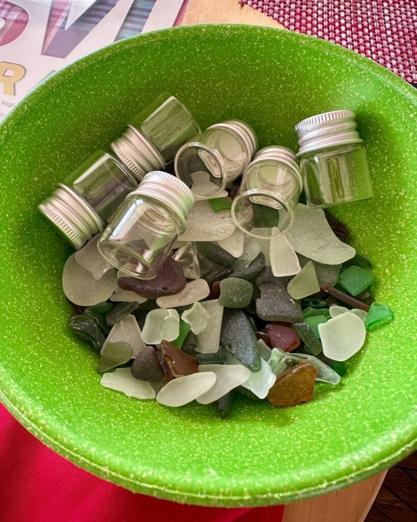 Tiny container with sea glass